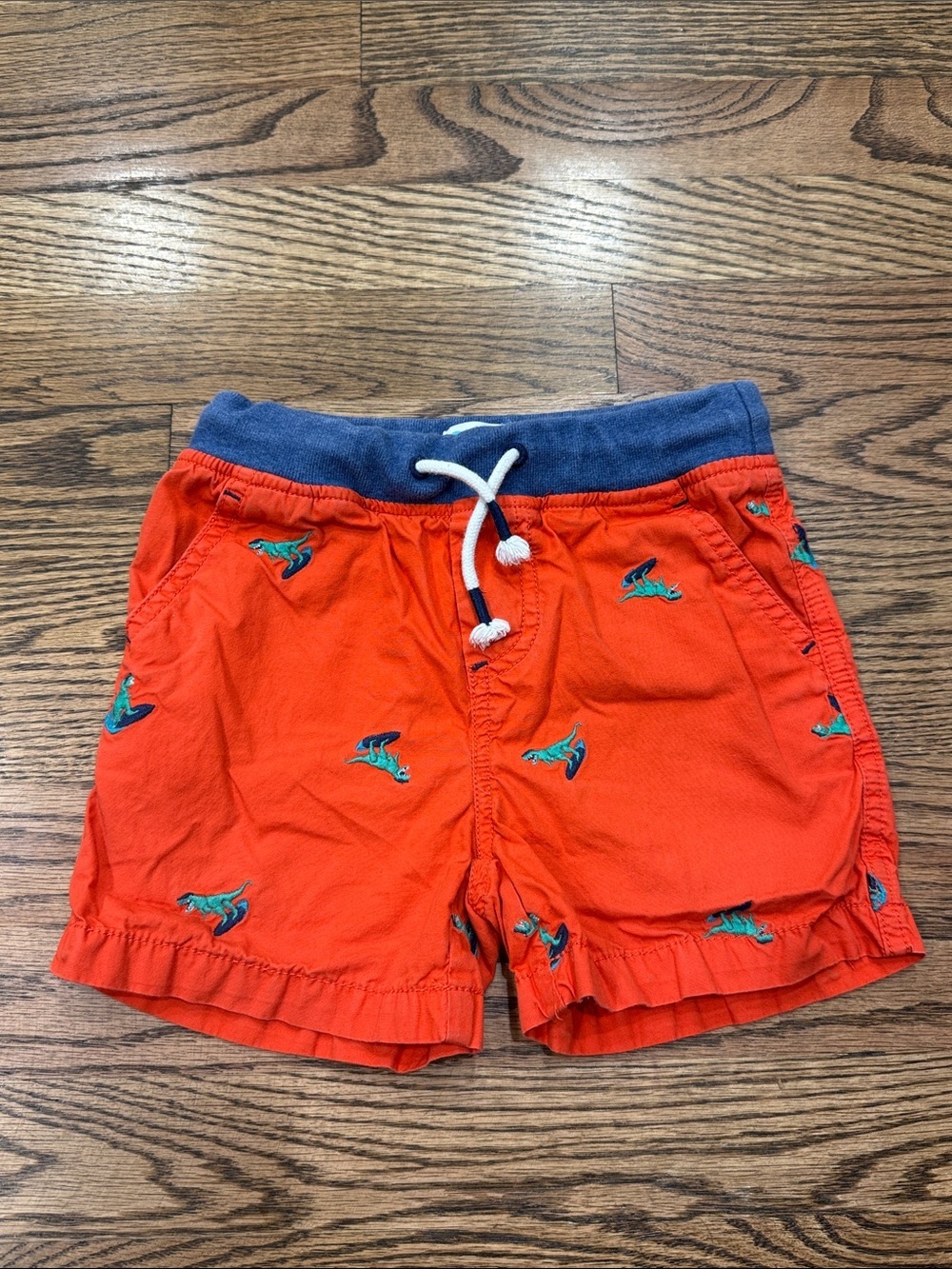 Mini Boden Boys Orange Dinosaur Drawstring Shorts Size 4